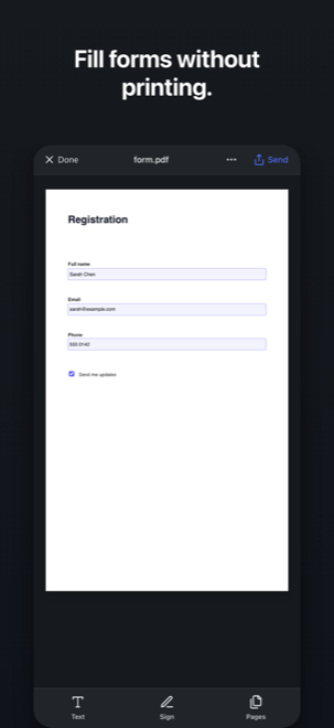 AddToPDF on iPhone — tap a field and fill the form